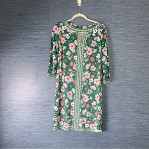 WISP Floral Dress Green Pink 3/4 Sleeves Size 6